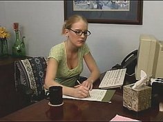Adorable young office assistant masturbating at the desk